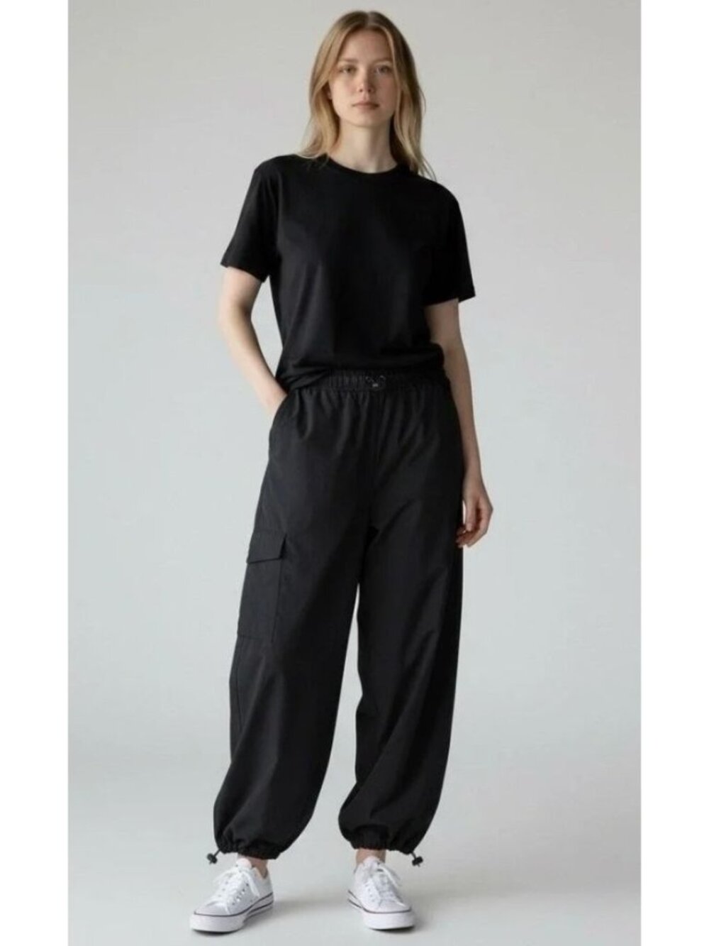 SPANX Black Casual Fridays Cargo Jogger Pants-sz Large Tall